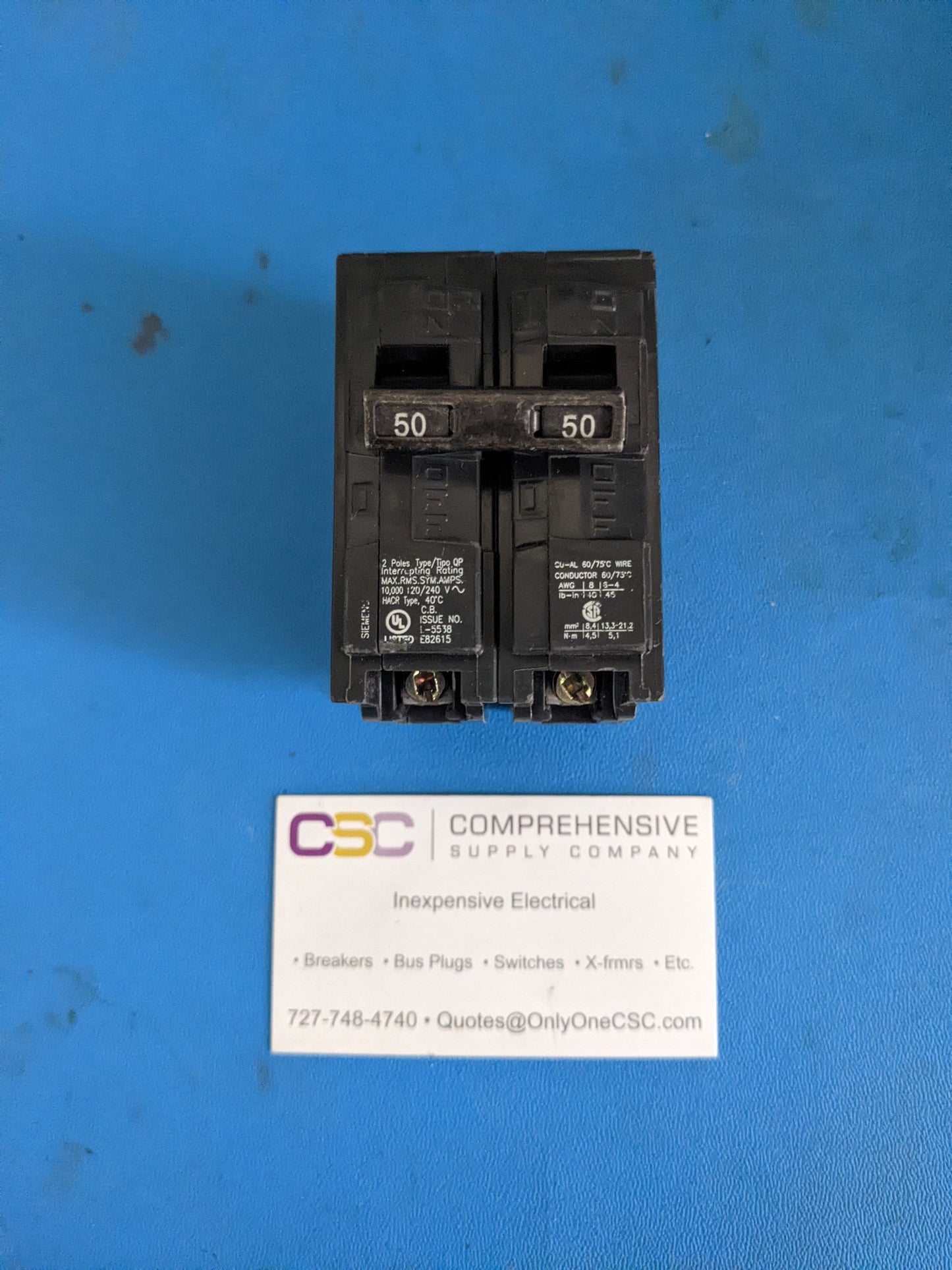 Q250 - Siemens 50A Amp 1P Pole 10kA@120/240V Plug On Circuit Breaker