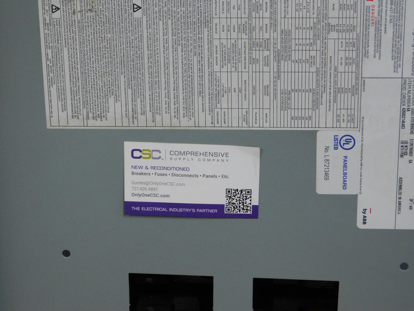 AQF3422MTX - GE 225A Amp 42Sp/42Cir 3Ph-4W 120/208Y Mlo Main Lug Only Panelboard - Panel Only