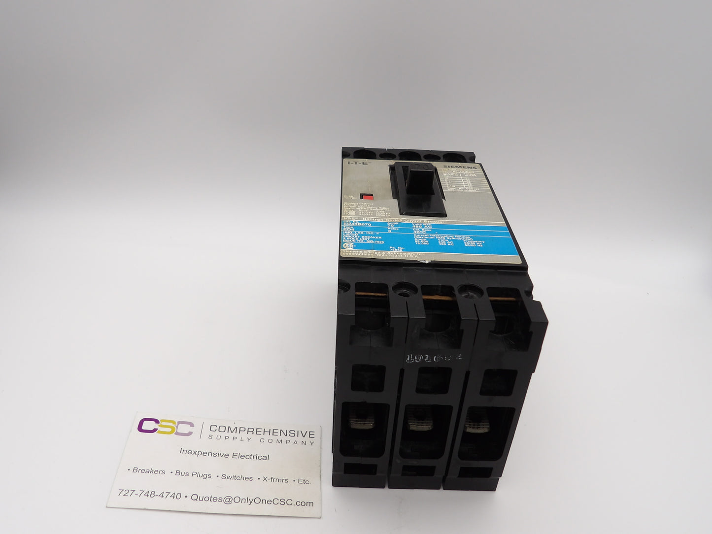 ED43B070 - Siemens 70A Amp 3P Pole 18kA@480V Bolt On Circuit Breaker W/Gray Label