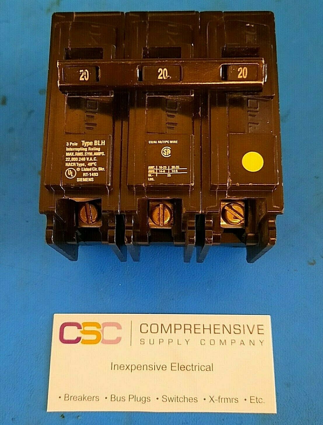 B320H - Siemens 20A Amp 3P Pole 22kA@240V Bolt On Circuit Breaker