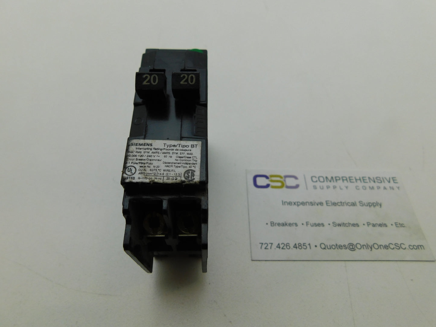 B2020 - Wadsworth 20/20A Amp 2X1P Pole 10kA@120/240V Plug On Duplex Circuit Breaker