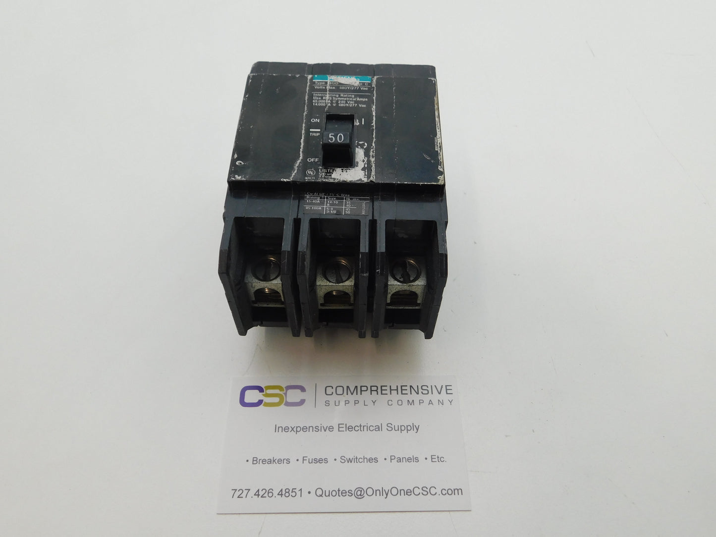 BQD350 - Siemens 50A Amp 3P Pole 14kA@480Y/277V Bolt On Black Circuit Breaker