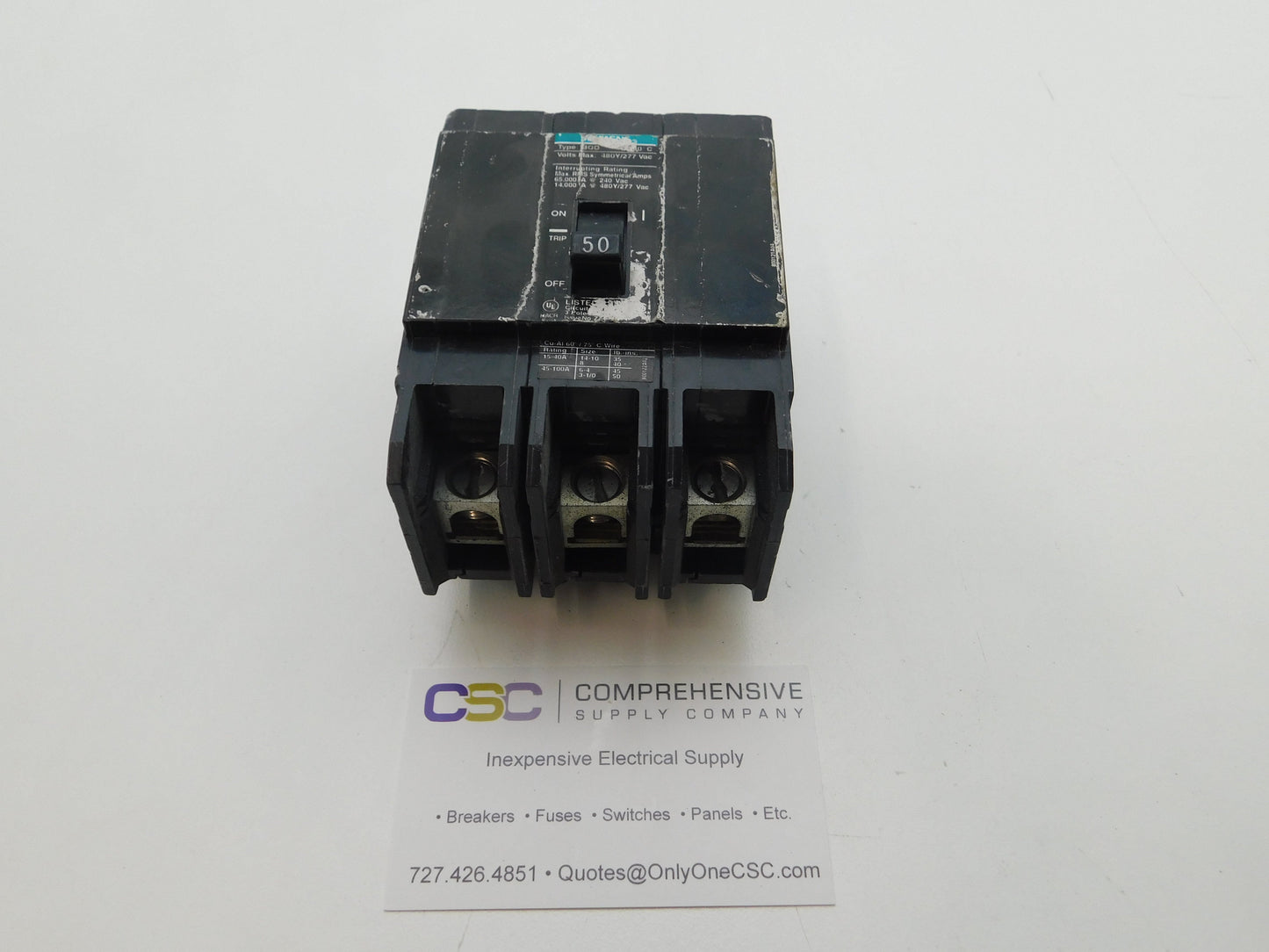 BQD350 - Siemens 50A Amp 3P Pole 14kA@480Y/277V Bolt On Black Circuit Breaker