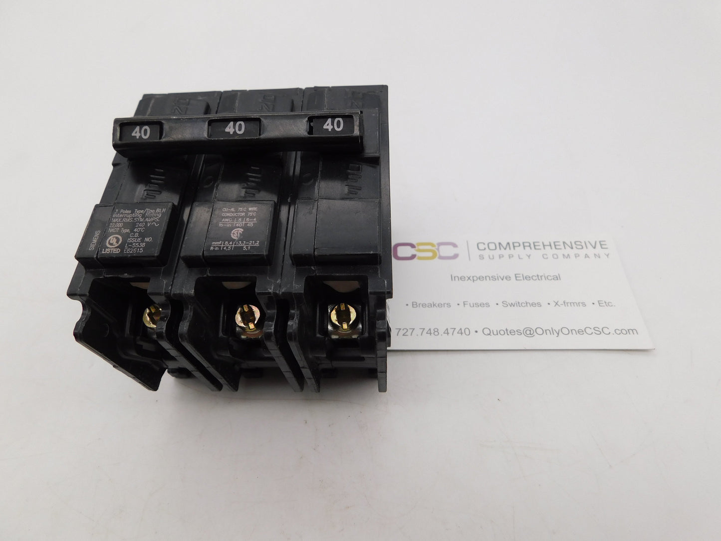 B340H - Siemens 40A Amp 3P Pole 22kA@240V Bolt On Circuit Breaker