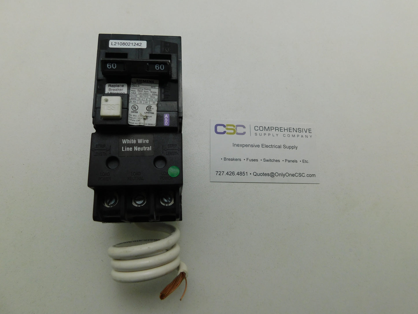 QF260A - Siemens 60A Amp 2P Pole 10kA@120/240V Plug On Ground Fault GFCI Circuit Breaker