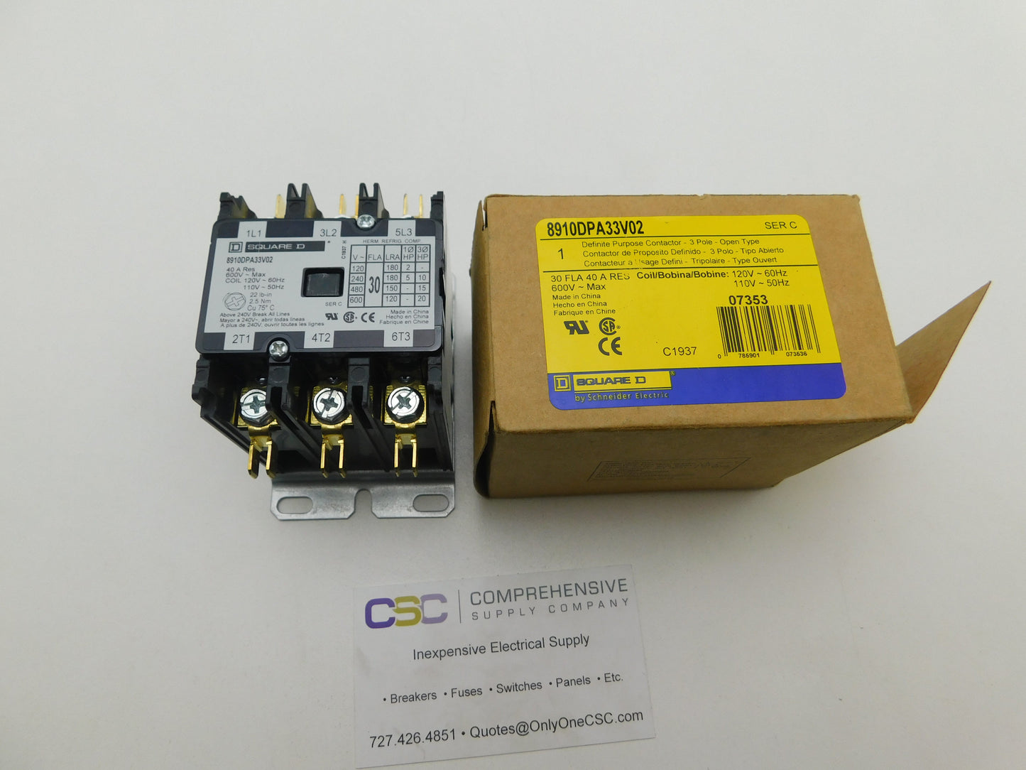 8910DPA33V02 - Square D 40A Amp 3P Pole 600V 110/120V 50/60Hz Definite Purpose Contactor