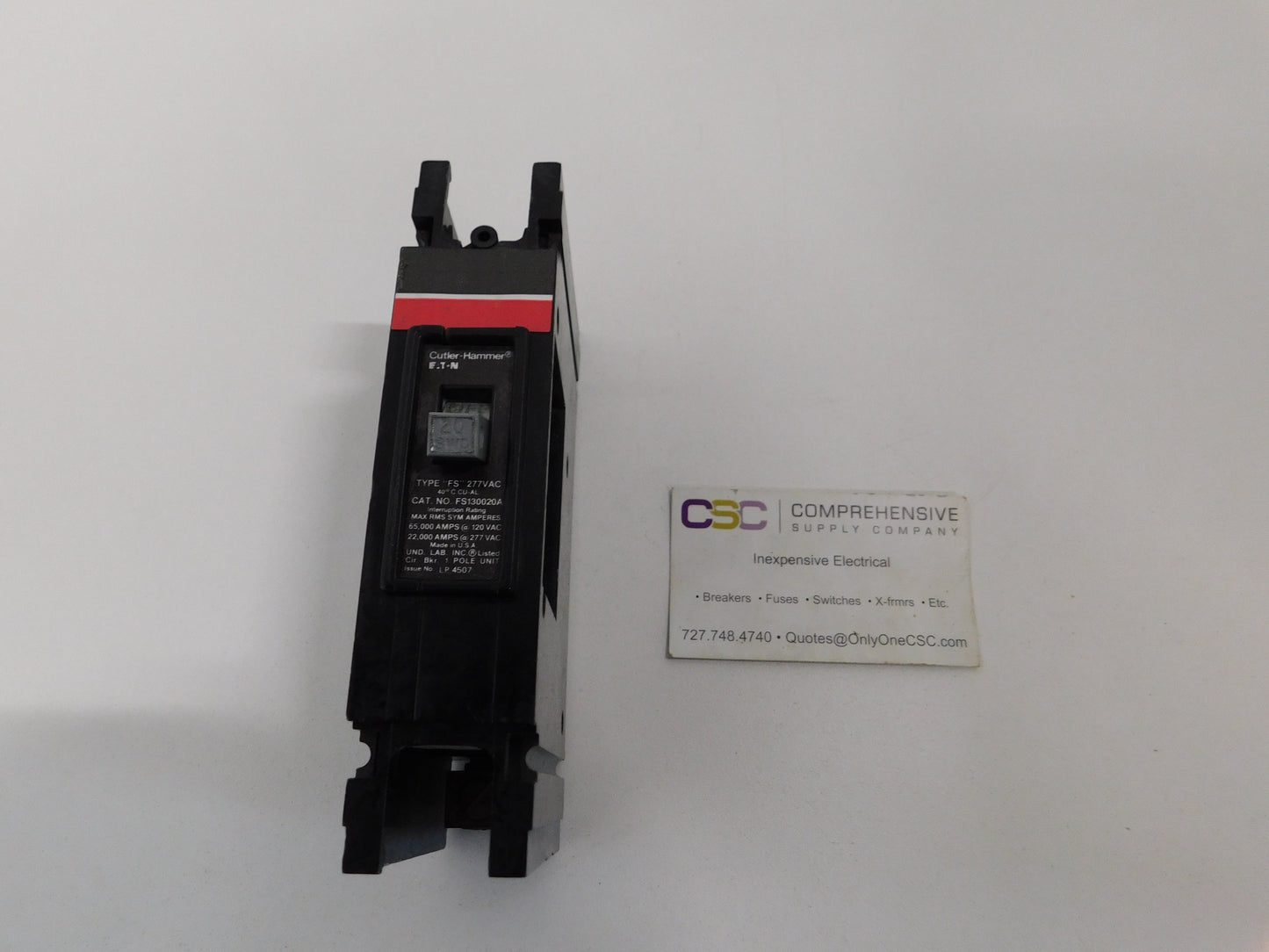 FS130020A - Eaton 20A Amp 1P Pole 120/277V 22kA@277 Bolt On Circuit Breaker W/ Red Label