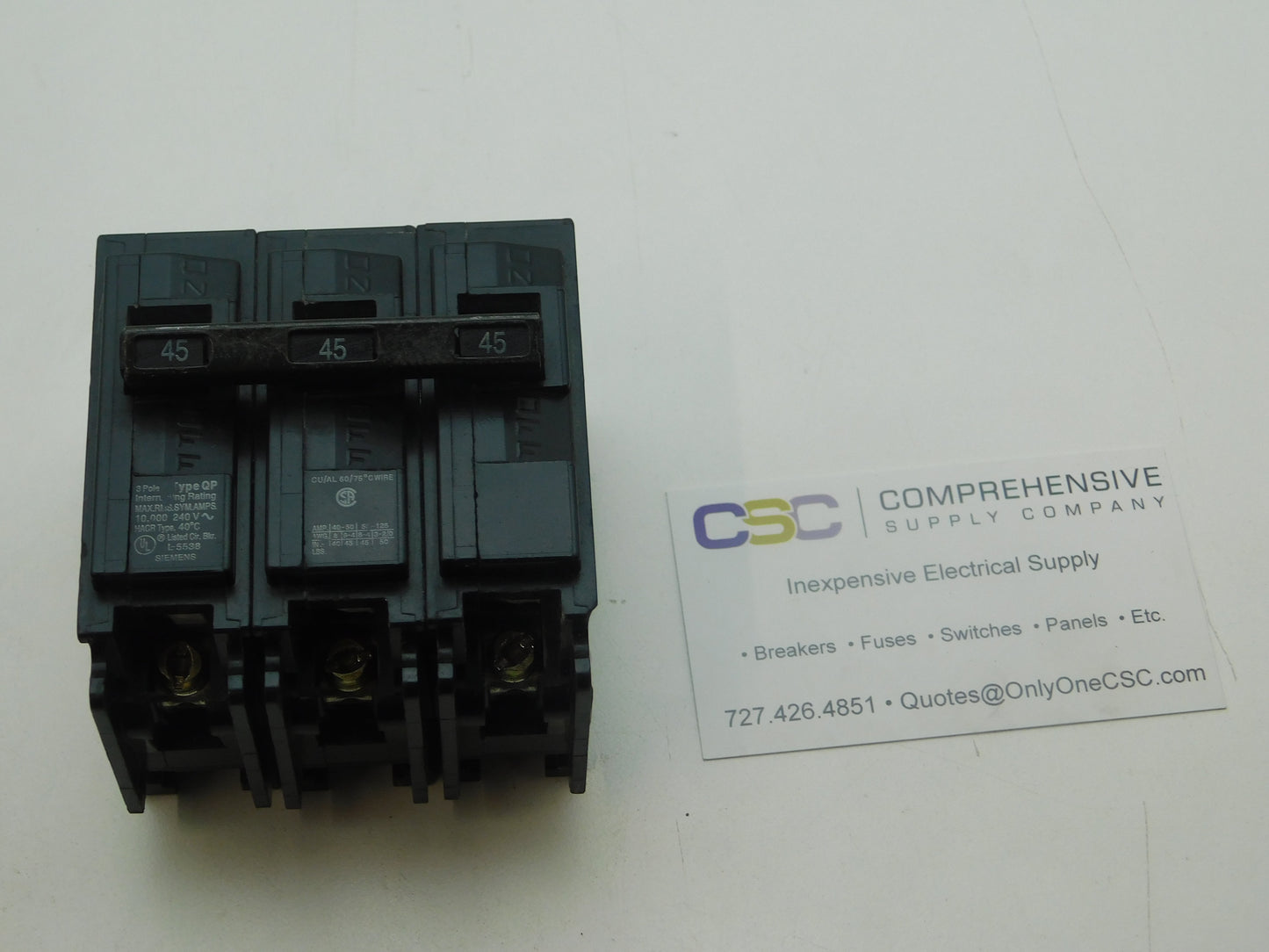 Q345 - Siemens 45A Amp 3P Pole 10kA@240V Plug On Circuit Breaker