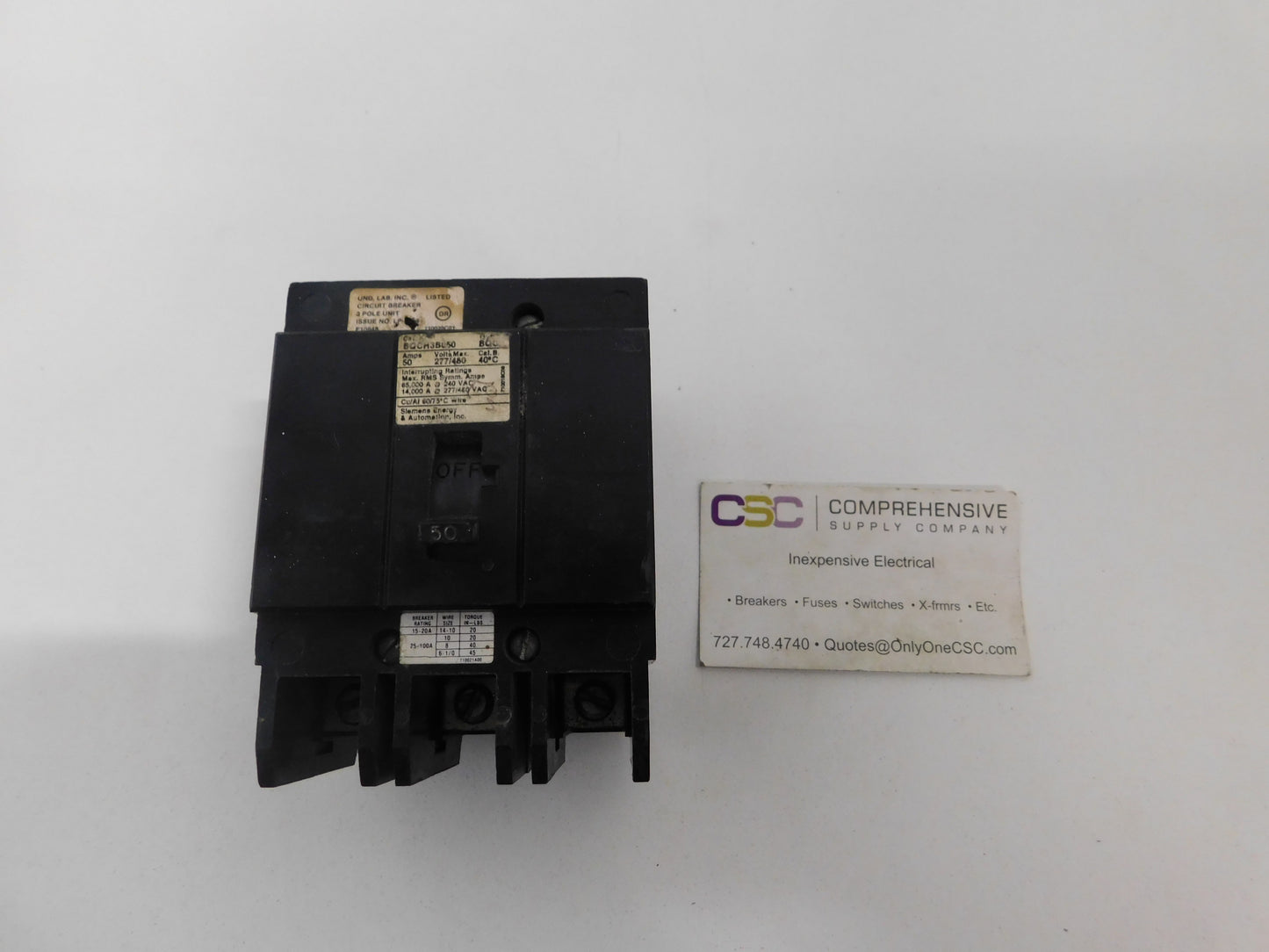 BQCH3B050 - Siemens 50A Amp 3P Pole 14kA@277/480V Bolt On Circuit Breaker