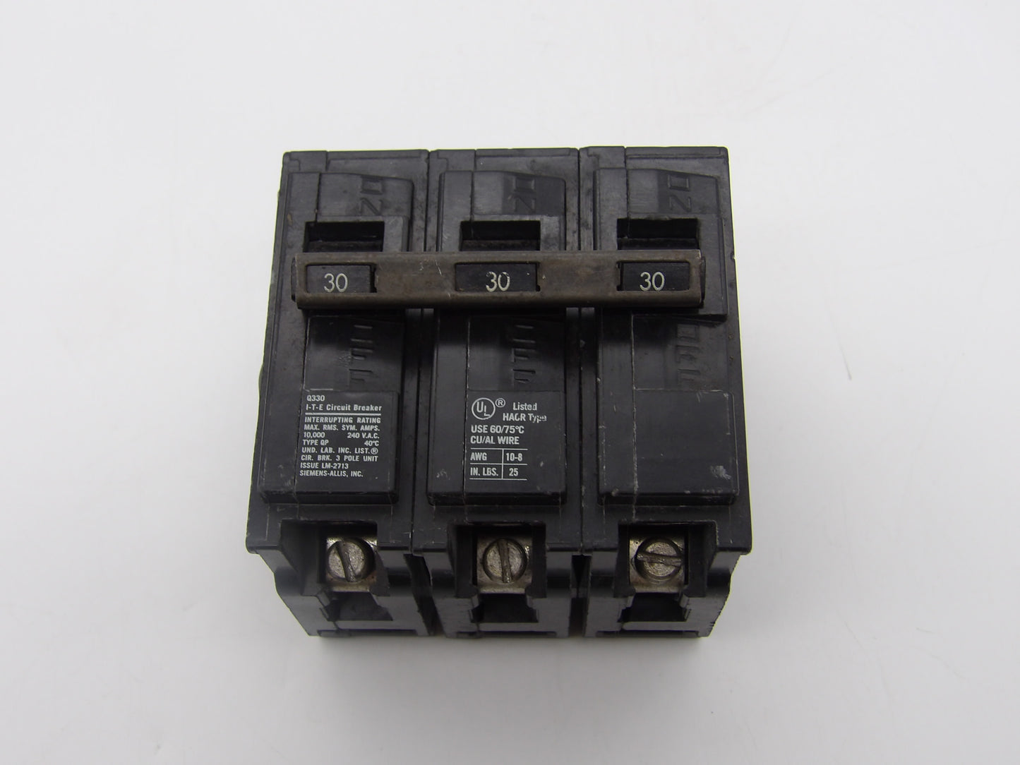 Q330 - Siemens 30A Amp 3P Pole 10kA@240V Plug On Circuit Breaker