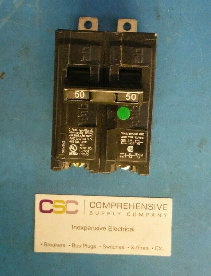 B250 - Siemens 50A Amp 2P Pole 10kA@120/240V Bolt On Circuit Breaker