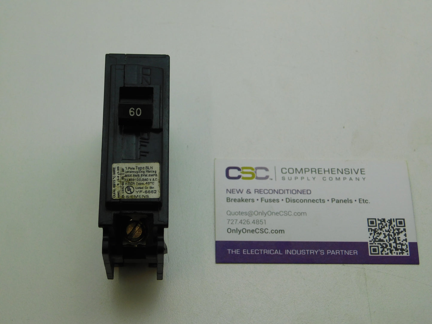 B160H - Siemens 60A Amp 1P Pole 22kA@120/240V Bolt On Circuit Breaker