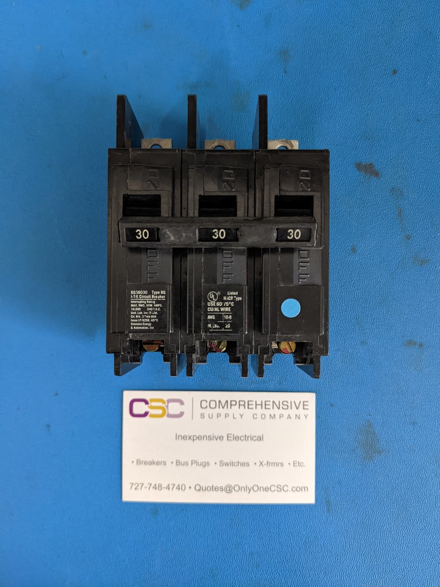 BQ3B030 - Siemens 30A Amp 3P Pole 10kA@240V Bolt On Circuit Breaker