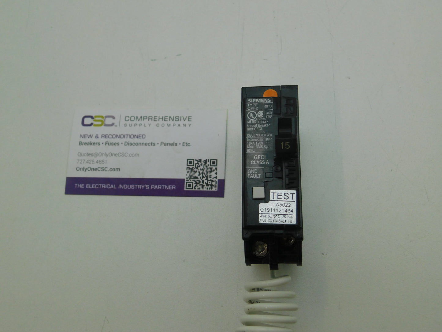 QF115A - Siemens 15A Amp 1P Pole 10kA@120V Plug On Ground Fault GFCI Circuit Breaker