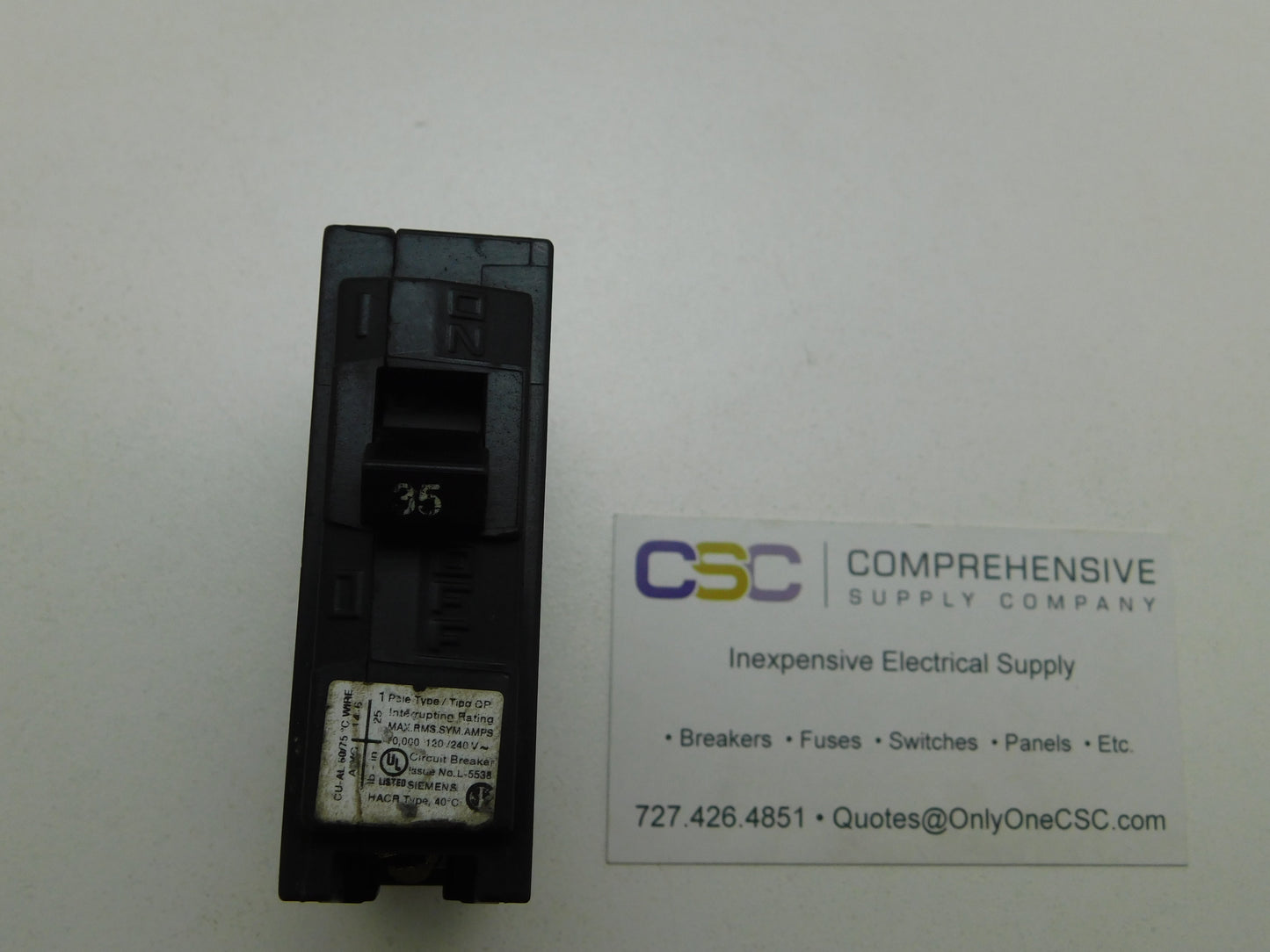 Q135 - Siemens 35A Amp 1P Pole 10kA@120/240V Plug On Circuit Breaker W/White Label