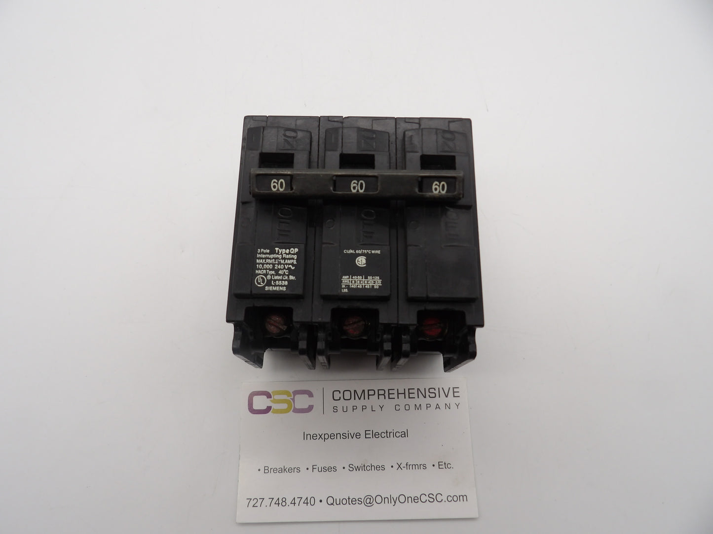 Q360 - Siemens 60A Amp 3P Pole 10kA@240V Plug On Circuit Breaker