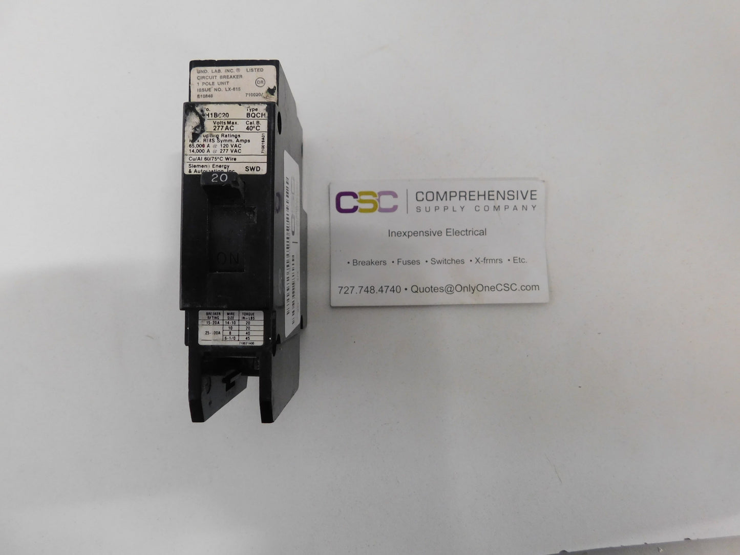 BQCH1B020 - Siemens 20A Amp 1P Pole 120/277V 14kA@277V Bolt On Circuit Breaker