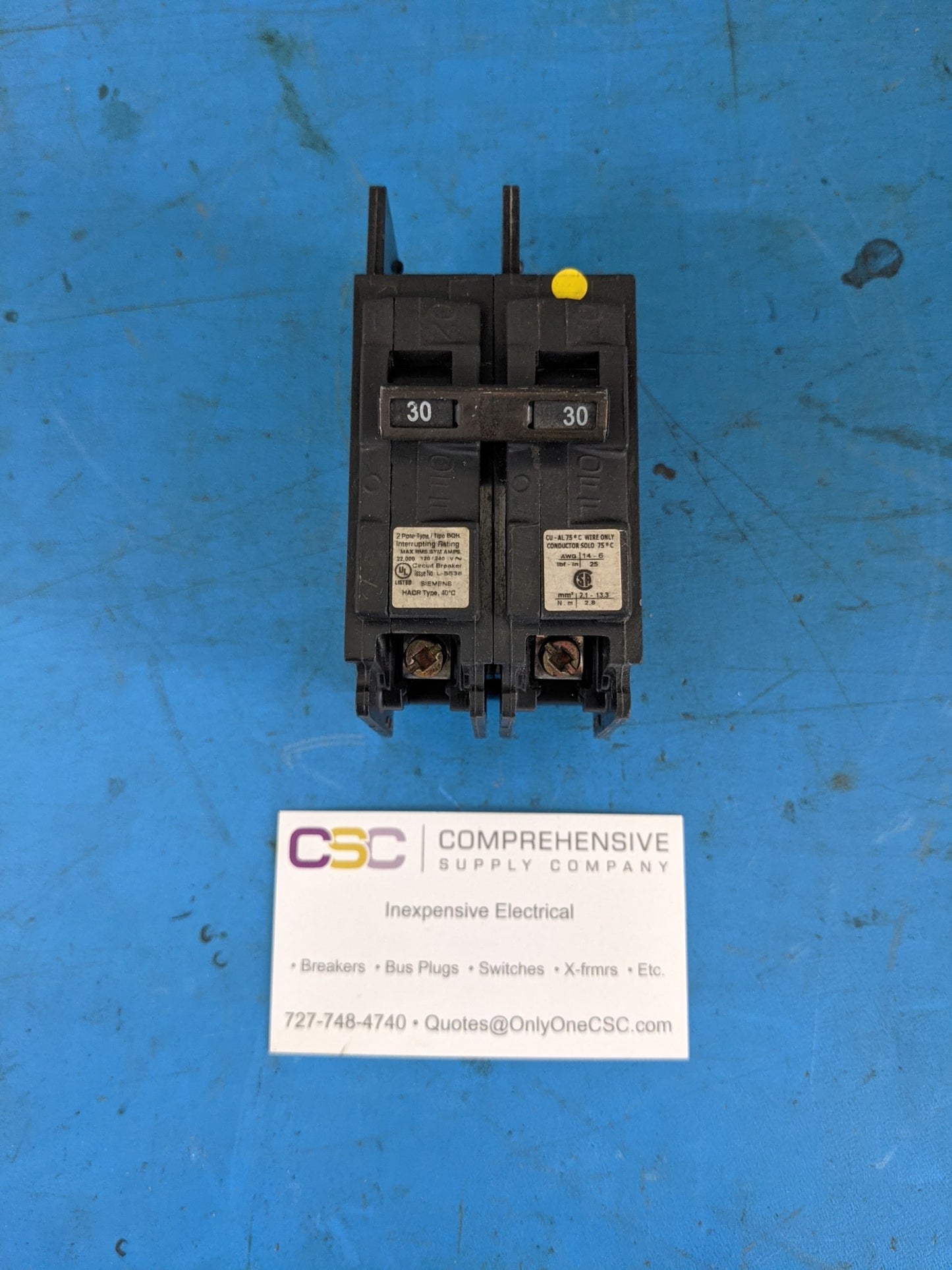BQ2B030H - Siemens 30A Amp 2P Pole 22kA@120/240V Bolt On Bqh Circuit Breaker