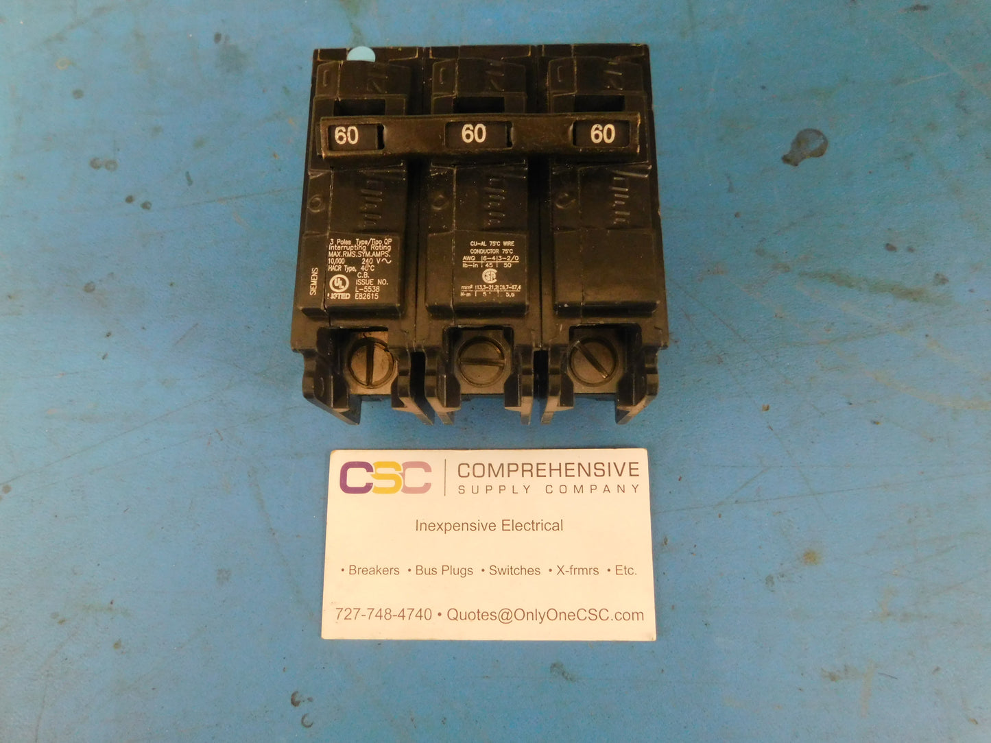 Q360 - Siemens 60A Amp 3P Pole 10kA@240V Plug On Circuit Breaker