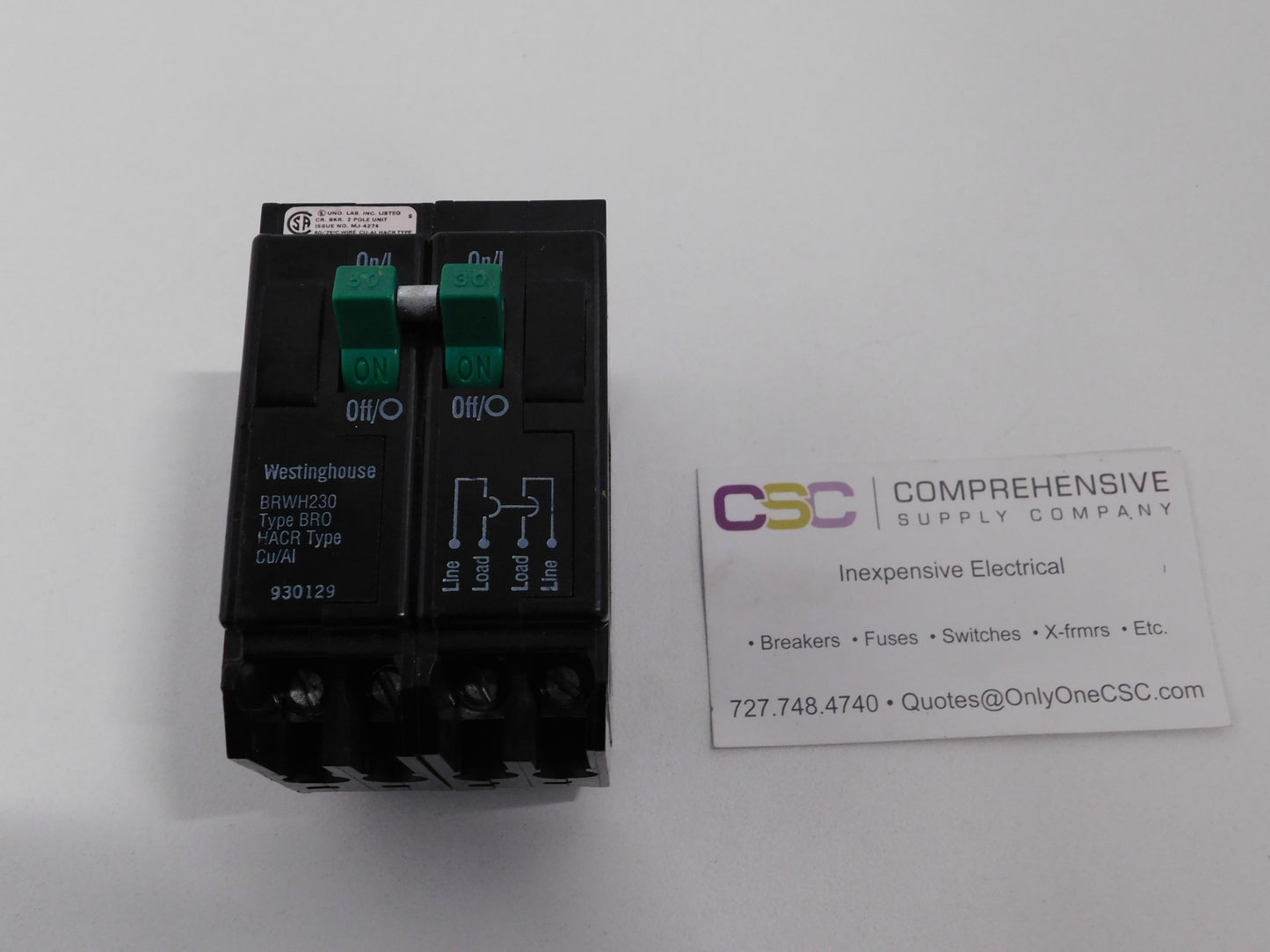 BRWH230 - Westinghouse 30A Amp 2P Pole 10kA@120/240V Plug On Circuit Breaker W/ Green Handle
