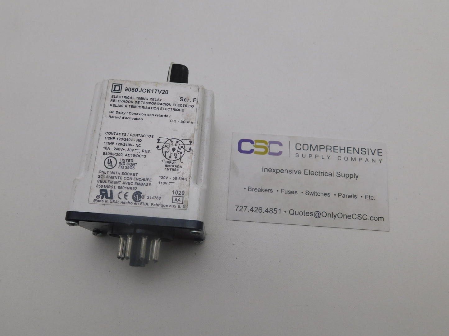 9050JCK17V20 - Square D 10A Amp 240V 1/2Hp-No 1/3Hp-Nc@120/240V Electrical Timing Relay