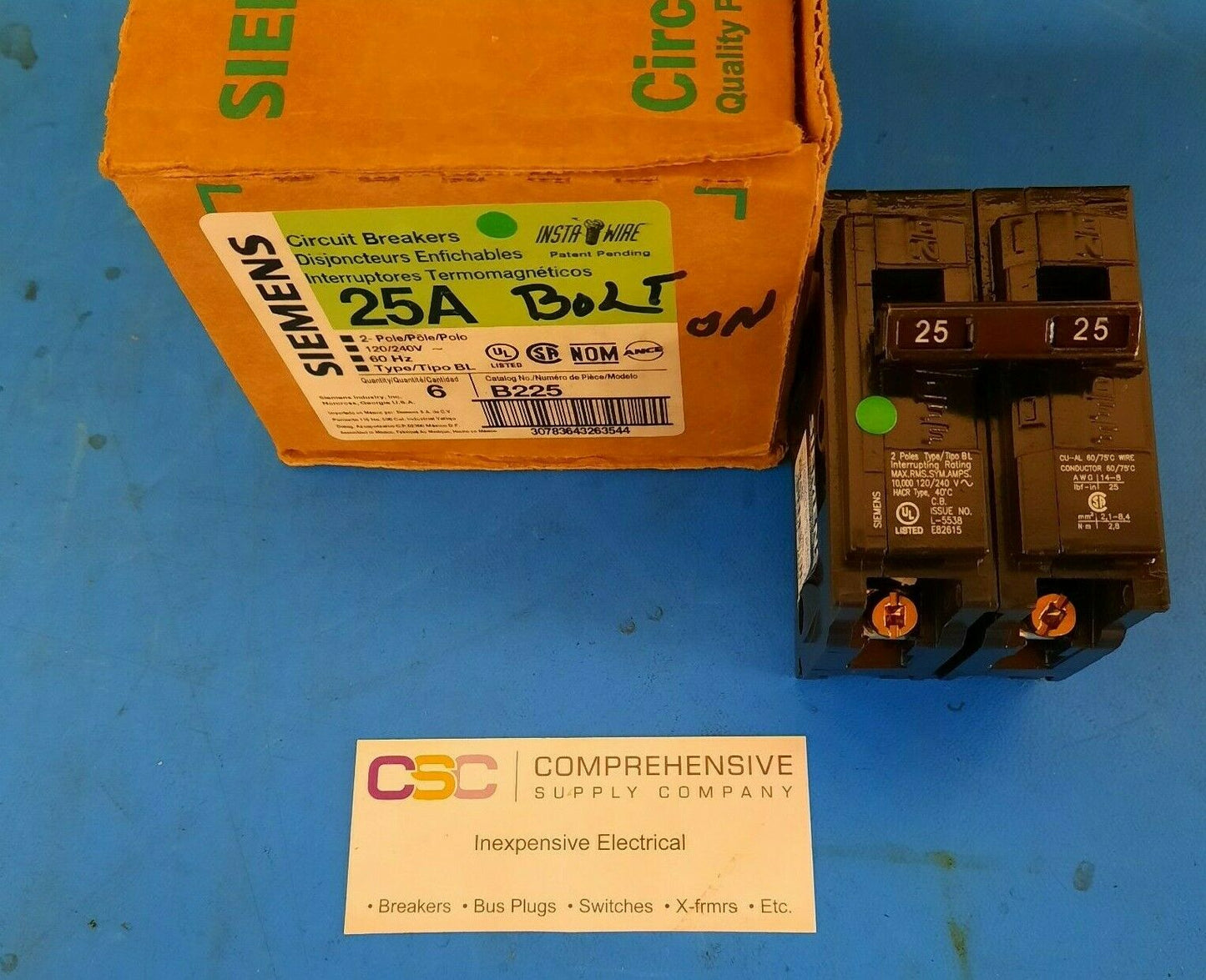 B225 - Siemens 25A Amp 2P Pole 10kA@120/240V Bolt On Circuit Breaker