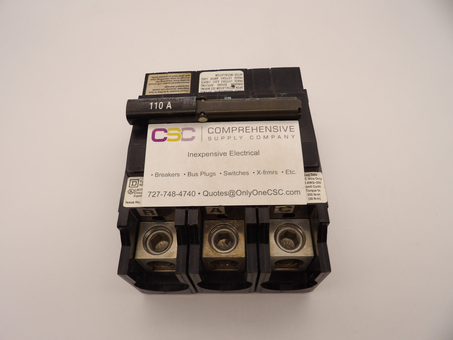 QOB3110VH - Square D 110A Amp 3P Pole 22kA@240V Bolt On Circuit Breaker