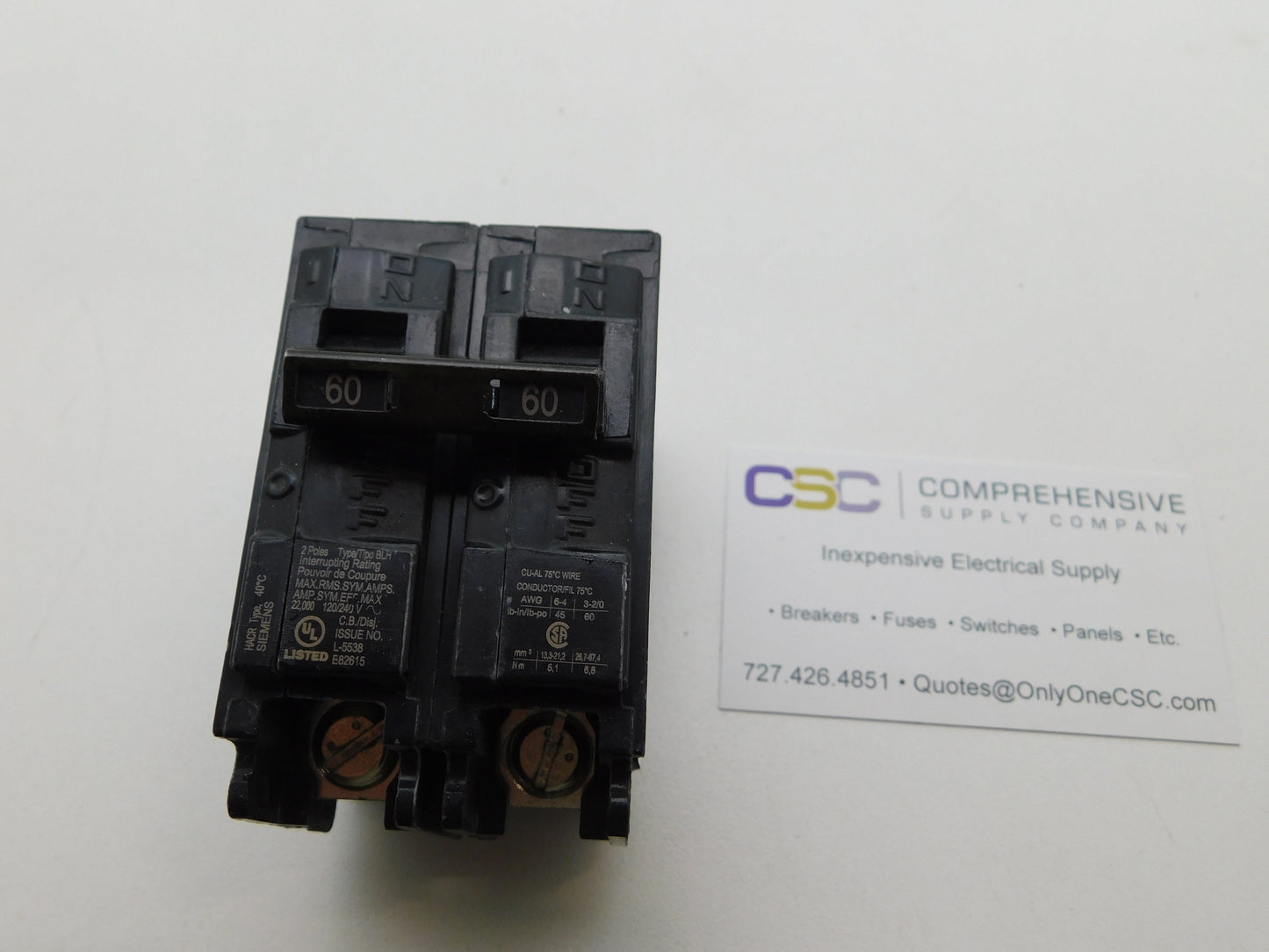 B260H - Siemens 60A Amp 2P Pole 22kA@120/240V Bolt On Circuit Breaker
