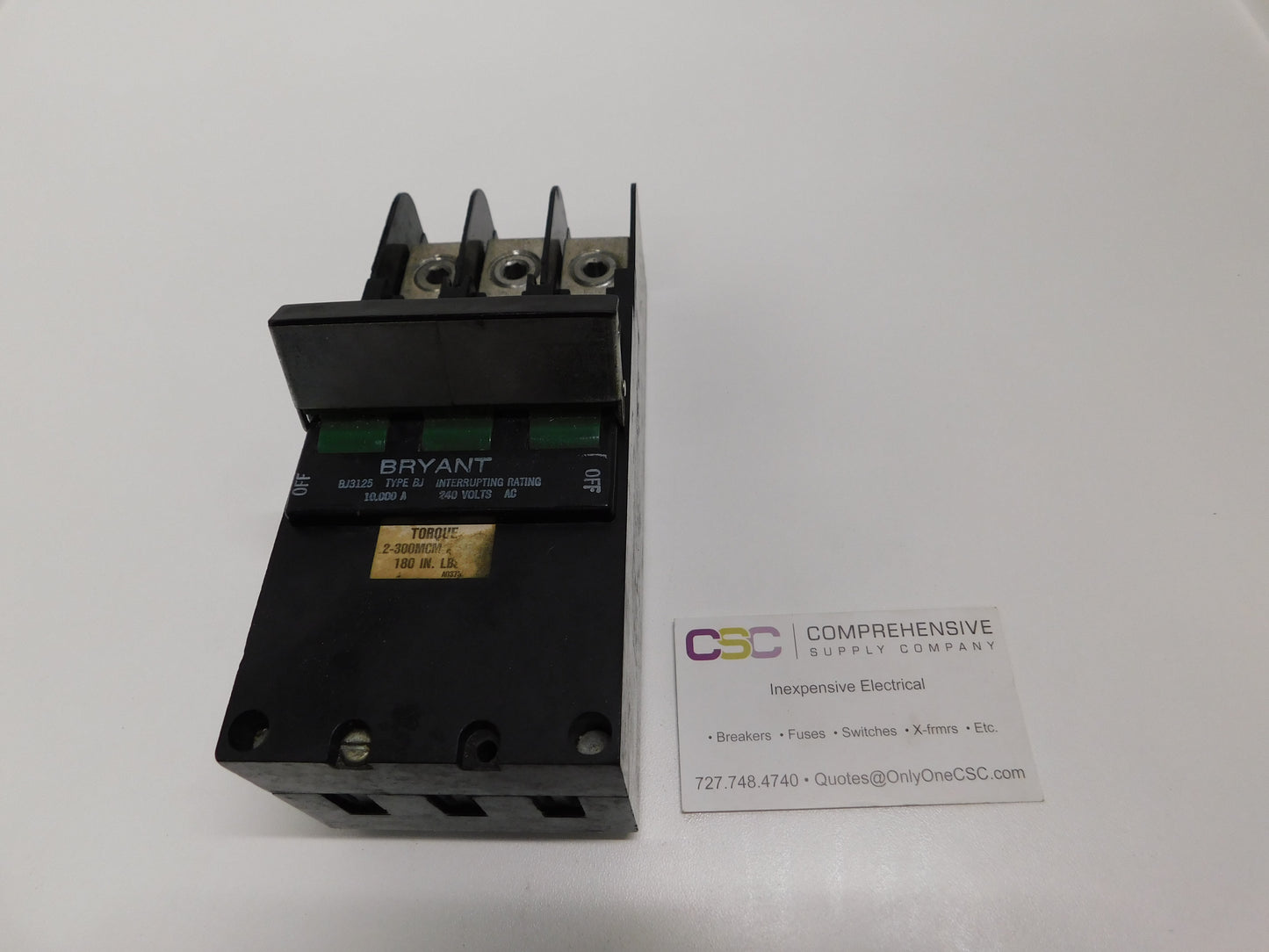 BJ3125 - Bryant 125A Amp 3P Pole 10kA@240V Plug On Main Circuit Breaker W/Green Handle