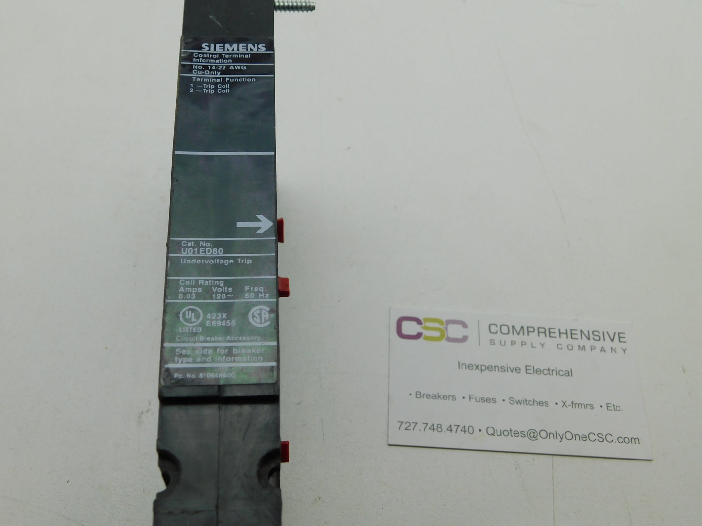 U01ED60 - Siemens Undervoltage Release For 125A Amp 120V Left Pole Mounting