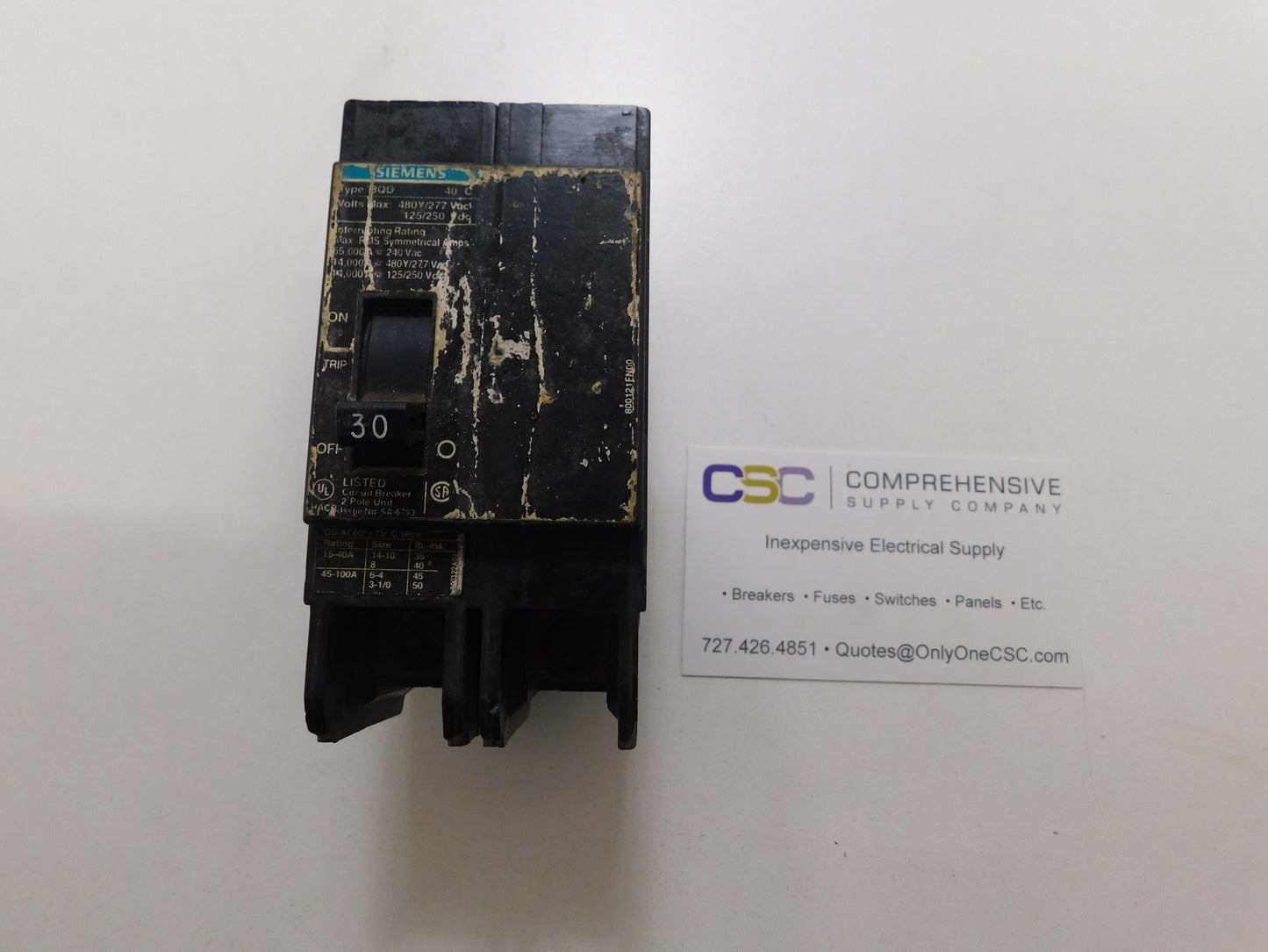 BQD230 - Siemens 30A Amp 2P Pole 14kA@480Y/277V Bolt On Black Circuit Breaker
