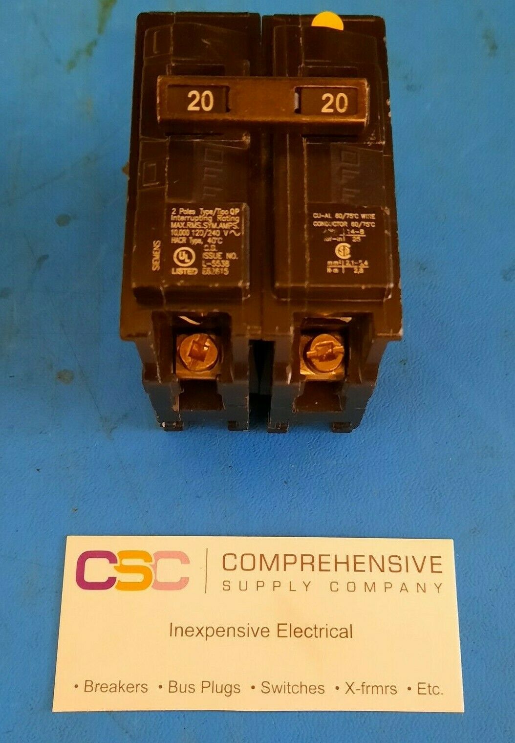 Q220 - Siemens 20A Amp 2P Pole 10kA@120/240V Plug On Circuit Breaker
