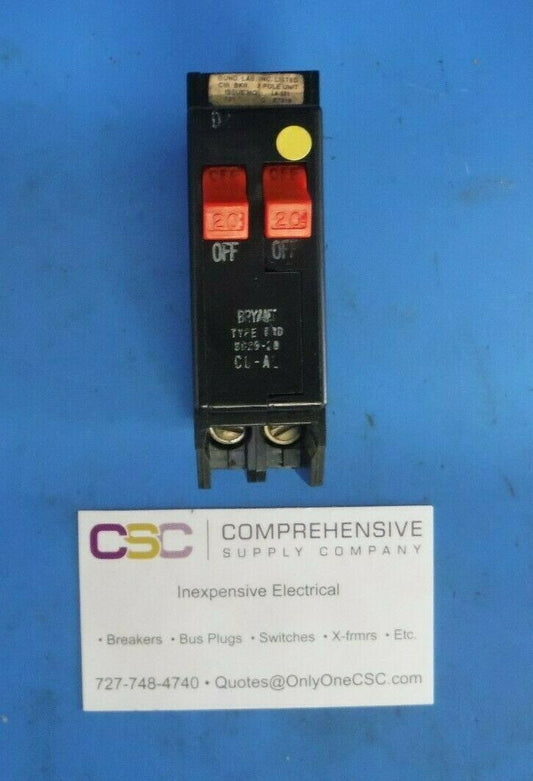 BD2020 - Bryant 20/20A Amp 2X1P Pole 10kA@120/240V Plug On Duplex Circuit Breaker W/Red Handle