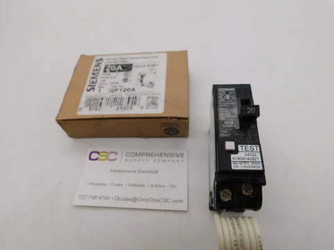 QF120A - Siemens 20A Amp 1P Pole 10kA@120V Plug On Ground Fault GFCI Circuit Breaker