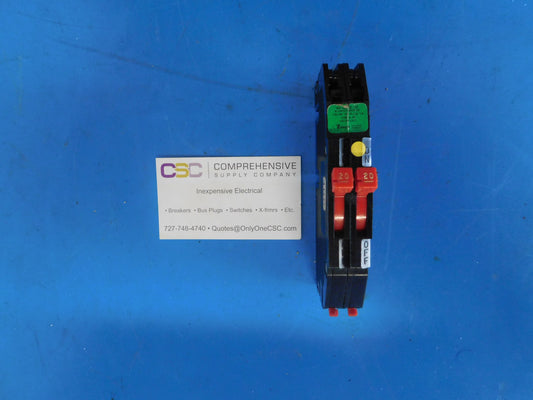 RC38-20 - Zinsco 20/20A Amp 2X1P Pole 10kA@120/240V Plug On Duplex Circuit Breaker W/Tab Termination