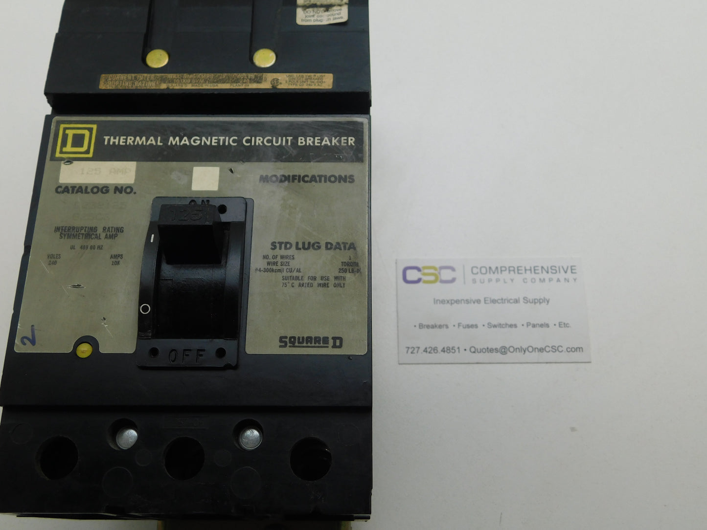 Q232125 - Square D 125A Amp 3P Pole 10kA@240V I-Line Plug On Circuit Breaker W/Gray Label