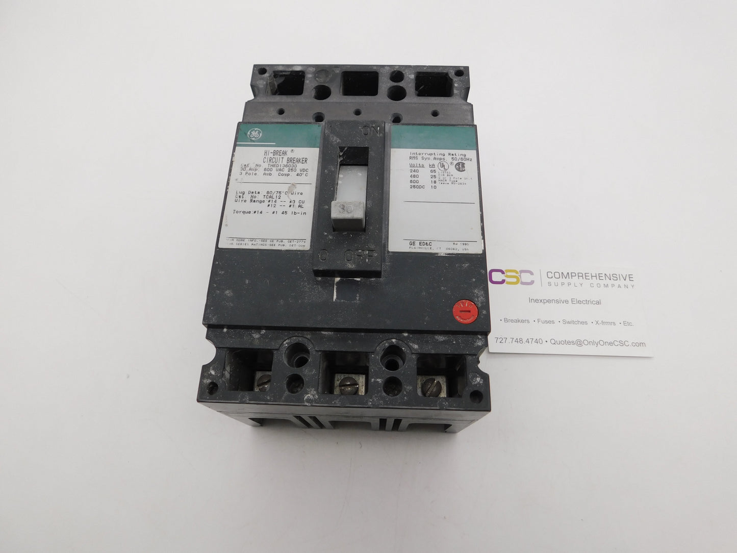THED136030 - GE 30A Amp 3P Pole 600V 25kA@480V Bolt On Circuit Breaker