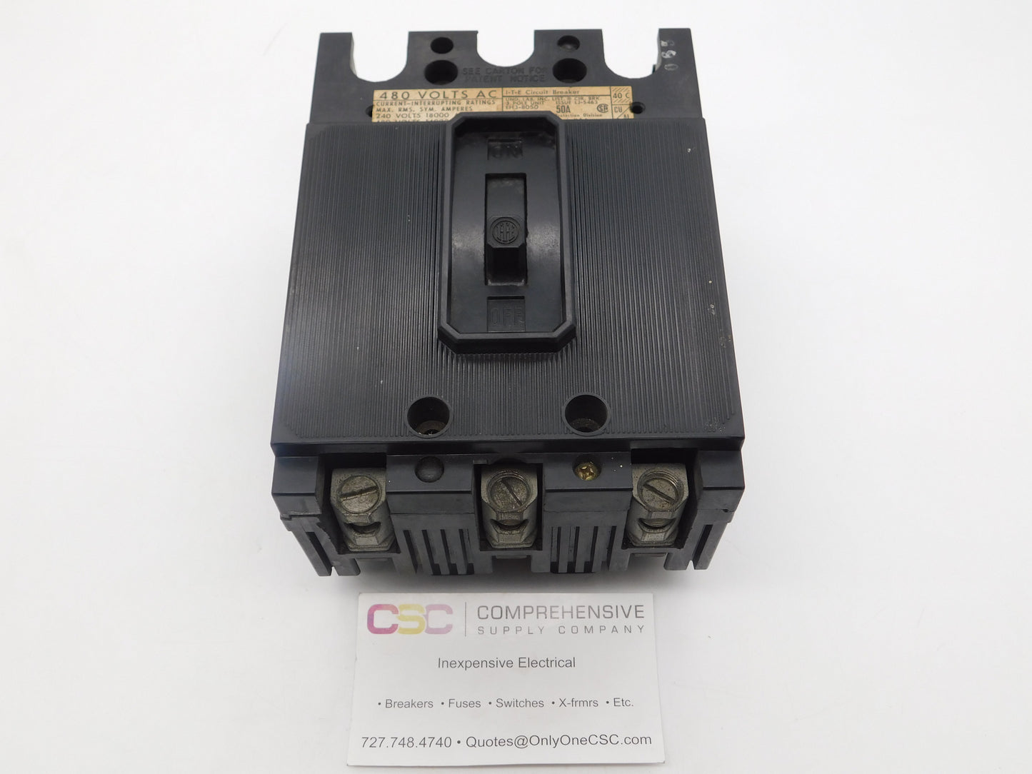 EH3-B050 - ITE 50A Amp 3P Pole 14kA@480V Bolt On Circuit Breaker