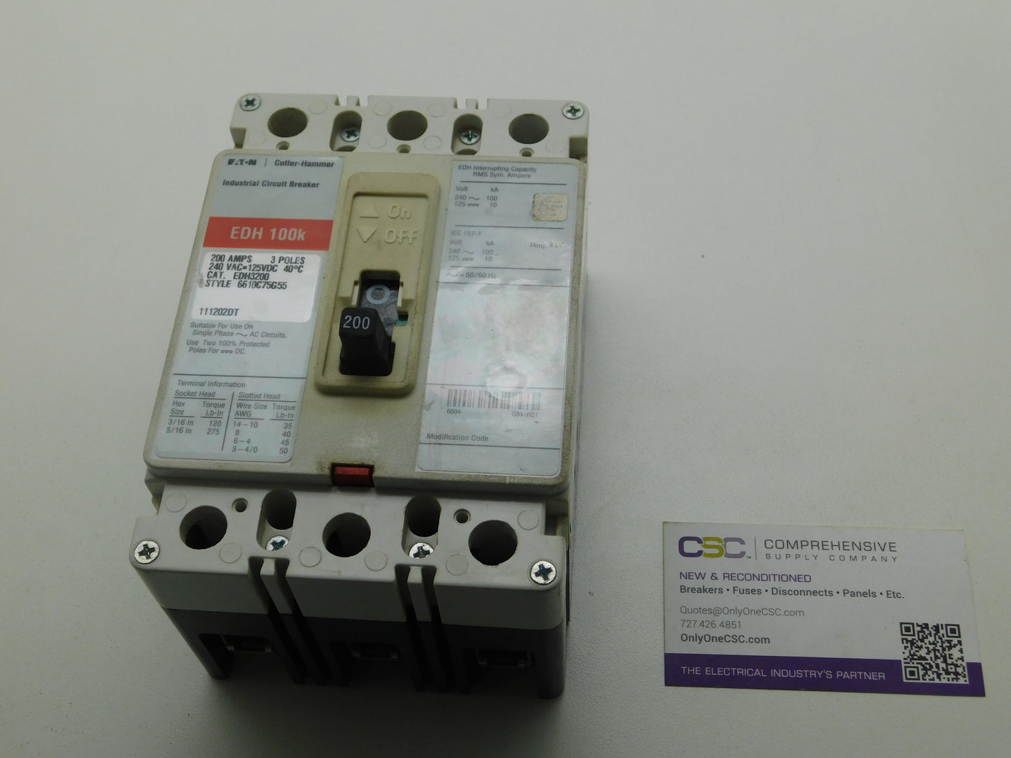 EDH3200 - Eaton 200A Amp 3P Pole 100kA@240V Bolt On Circuit Breaker W/Red Label