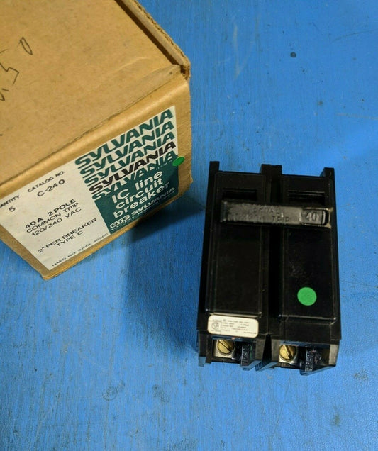 C240 - Sylvania 40A Amp 2P Pole 10kA@120/240V Plug On Circuit Breaker