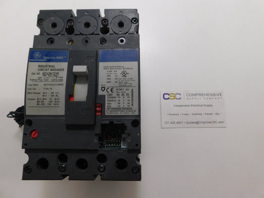 SEDA36AT0100 - GE 100A Amp 3P Pole 600V 18kA@480V Bolt On Circuit Breaker W/Shunt Trip