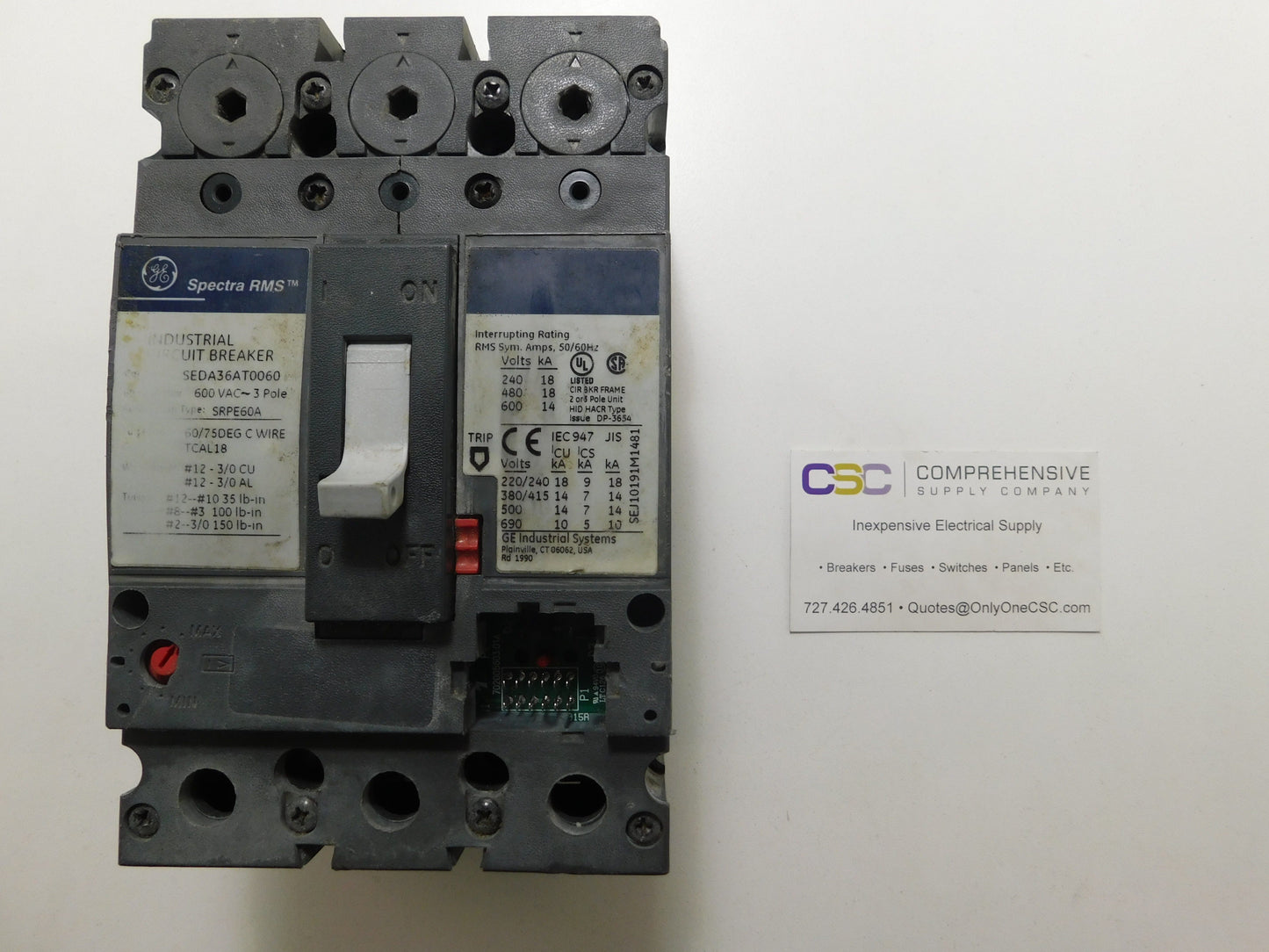 SEDA36AT0060 - GE 60A Amp 3P Pole 600V 18kA@480V Bolt On Circuit Breaker