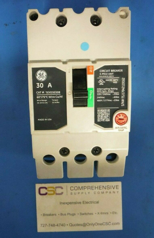 TEYD3030B - GE 30A Amp 3P Pole 25kA@480Y/277V Bolt On Circuit Breaker
