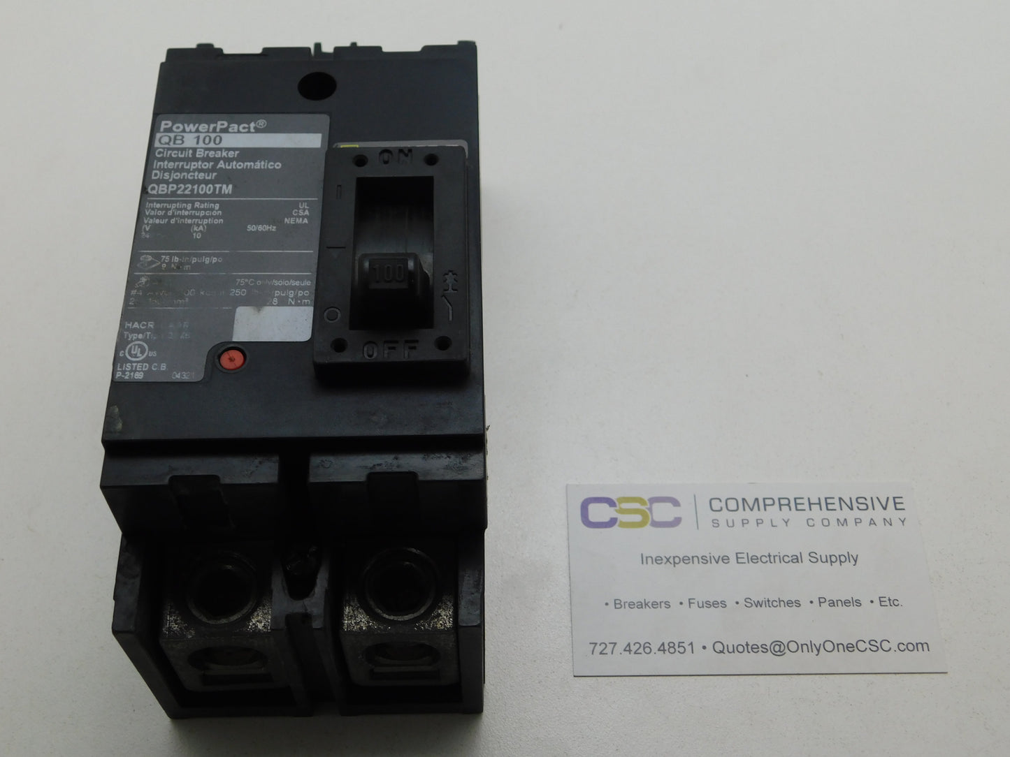 QBP22100TM - Square D 100A Amp 2P Pole 10kA@240V Bolt On Powerpact Circuit Breaker