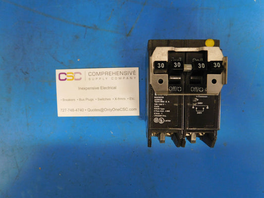 BQ230230 - Eaton 30/30/30/30A Amp 4P (2P/2P) Pole 10kA@120/240V Plug On Quadplex Circuit Breaker