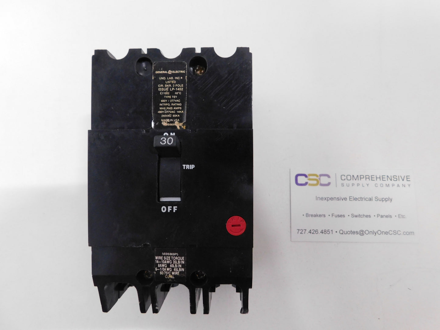 TEY330 - GE 30A Amp 3P Pole 14kA@480/277V Bolt On Circuit Breaker - Older Series