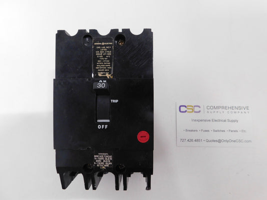 TEY330 - GE 30A Amp 3P Pole 14kA@480/277V Bolt On Circuit Breaker - Older Series