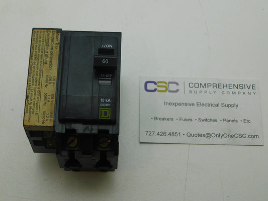 QOB2601021 - Square D 60A Amp 2P Pole 10kA@120/240V Bolt On Circuit Breaker W/120/208/240V Shunt Trip