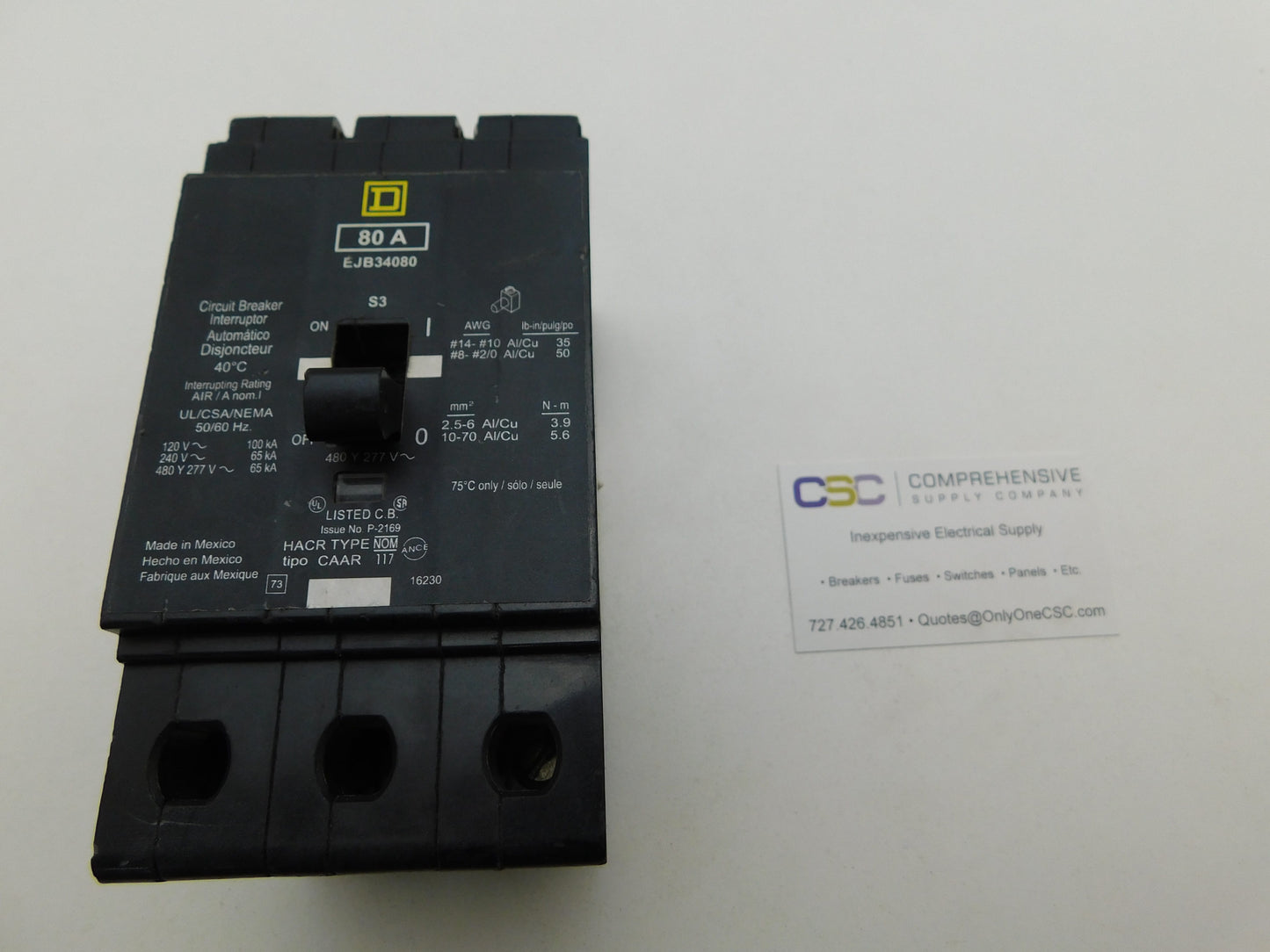 EJB34080 - Square D 80A Amp 3P Pole 65kA@480Y/277V Bolt On Circuit Breaker