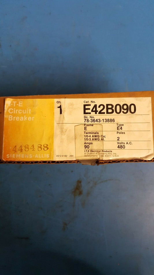 E42B090 - Siemens 90A Amp 2P Pole 10kA@480V Bolt On Circuit Breaker